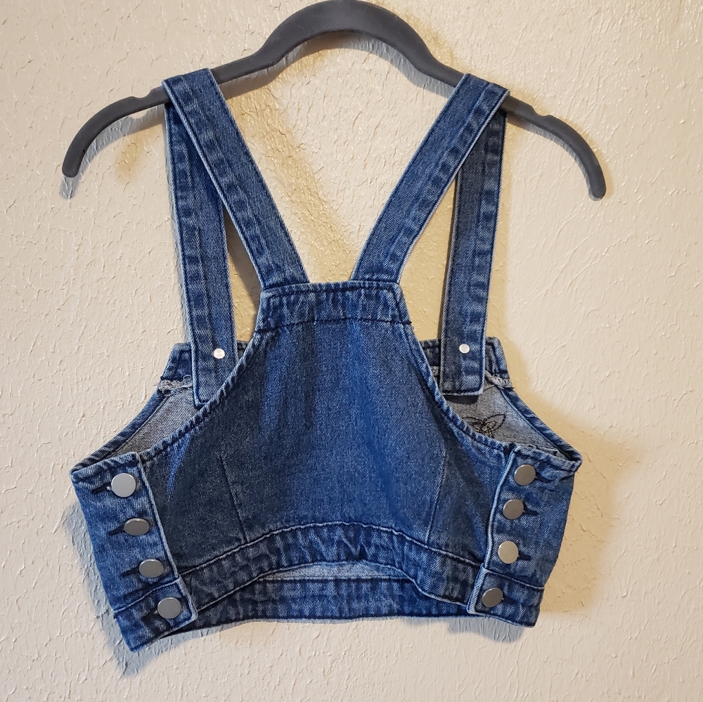 Cider‎ Denim Overall Embroidered Cropped Top Size Small Y2K Retro - Picture 2 of 5